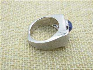 Blue Stone Gent's Stone & Diamond Ring 7 Diamonds .07 Carat T.W. 14K White Gold